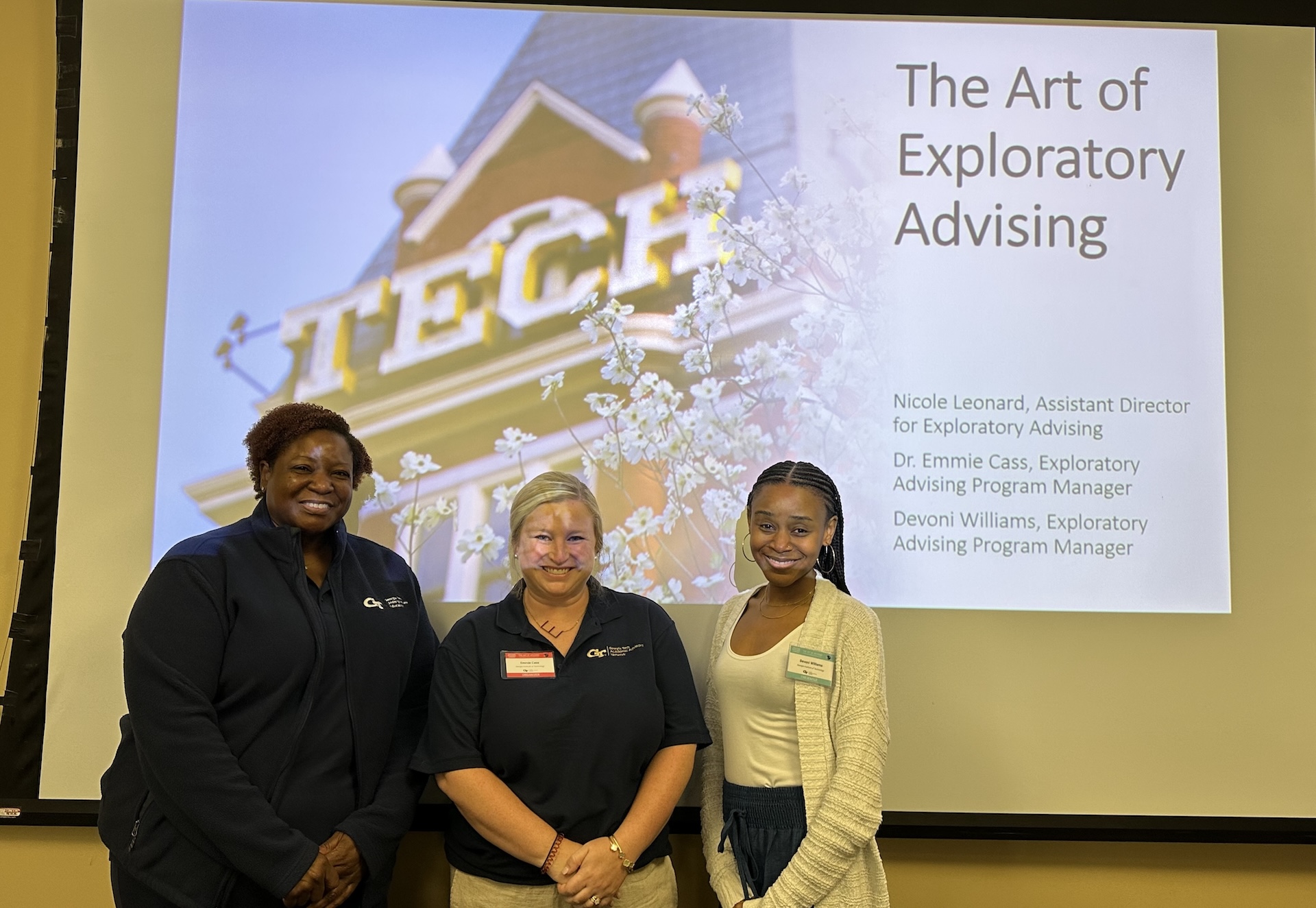 The Exploratory Advising team, Nicole Leonard, Emmie Cass, and Devoni Williams.