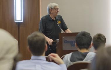 astronaut scholarship speaker at podium