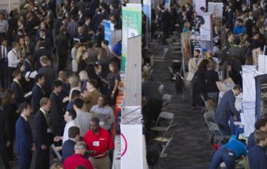 large group of students gathered at career fair